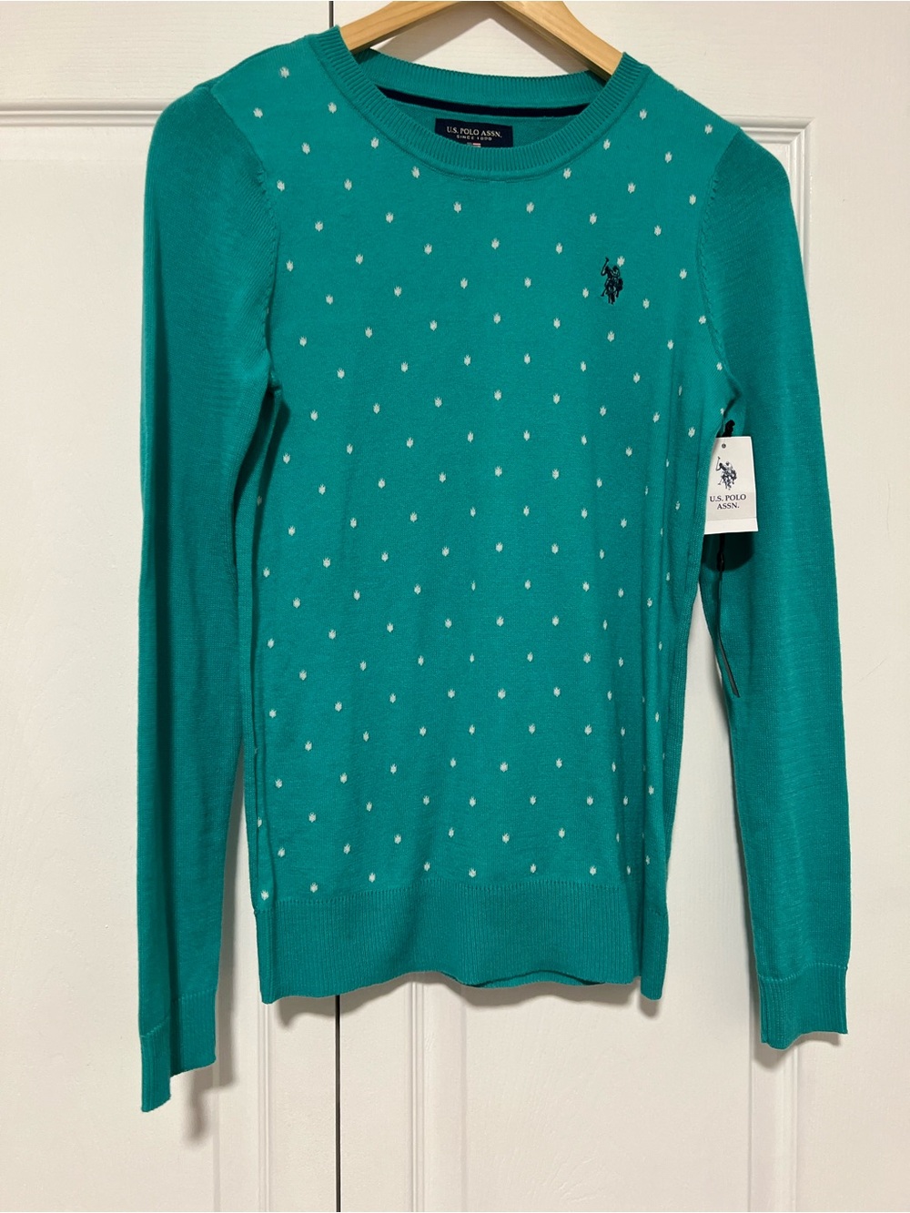 U.S. Polo Assn. Teal Crewneck Sweater with White Dot Embroidery